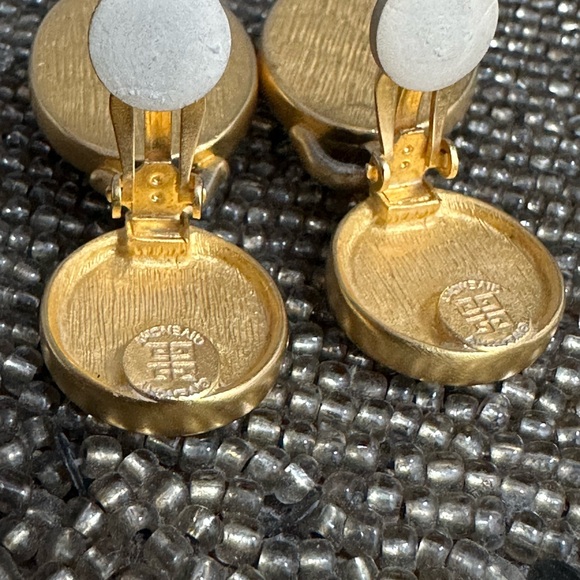 Vintage 80s Givenchy Bijoux Logo Brushed Gold Plated Door Knocker Earrings - Picture 6 of 11